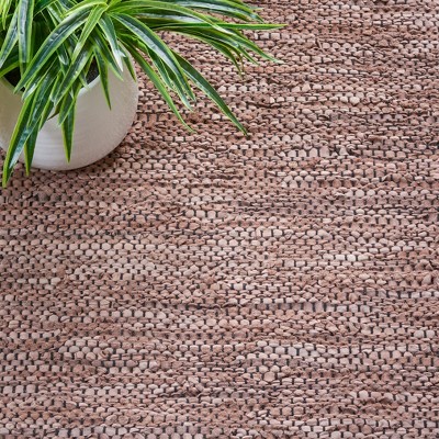 Vintage Brown and Black Handmade Leather and Cotton Rug, 8' x 10'