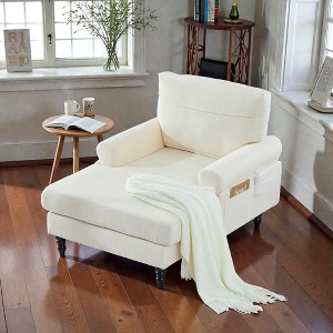 Mshliw Chenille Fabric Chaise Lounge Recliner chair with Wide Seat, Solid Wood Legs, Single Sofa, Side Storage Pockets and Soft Backrest for Living - 1 of 4