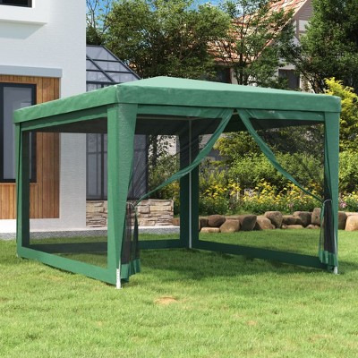 vidaXL Outdoor Party Tent with Mesh Sidewalls and UV-Resistant Green HDPE Roof, Heavy-Duty Iron Frame, 9.8' x 13.1
