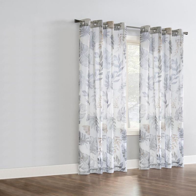 Habitat Alba Sheer Botanical Leaf Design Touch of Nature to Your Home or Office Grommet Curtain Panel Taupe, 1 of 6