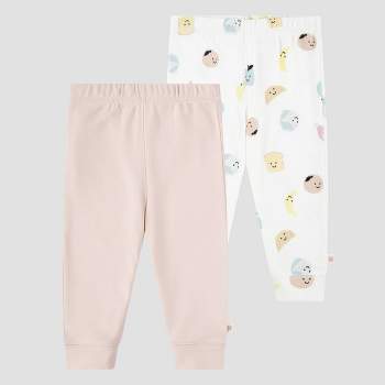 Huggies Baby Girls' 2pk Food & Flowers Organic Pants - Light Pink/Yellow