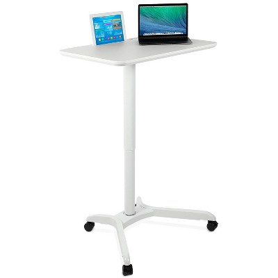 White Adjustable Height Mobile Laptop Cart with Cup Holder