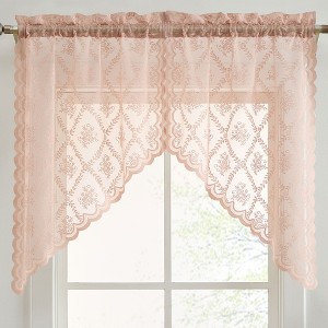 HLC.ME Isabella Floral Rod Pocket Lace Short Cafe Swags for Small Windows - Set of 2 - 1 of 4