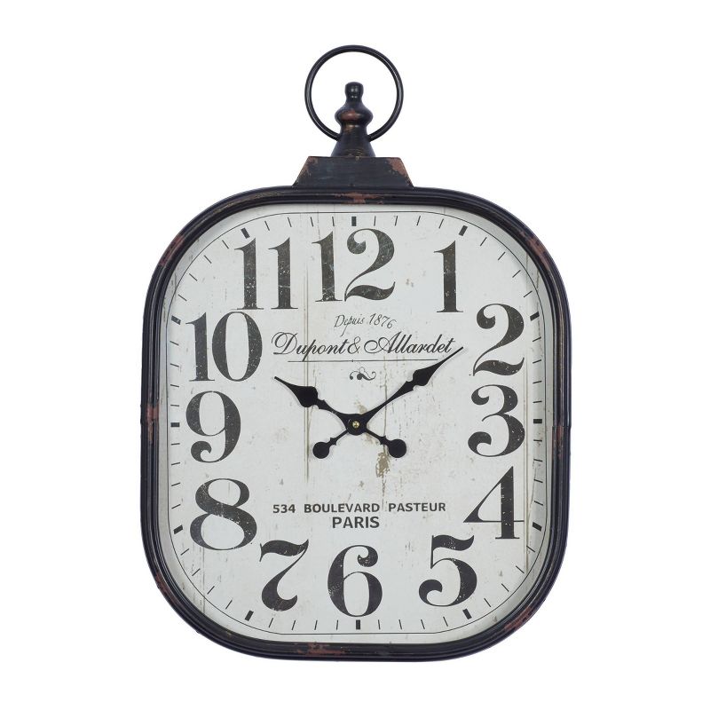 26&#34;x18&#34; Metal Distressed Pocket Watch Style Wall Clock with Ring Finial Black - Olivia &#38; May, 1 of 19