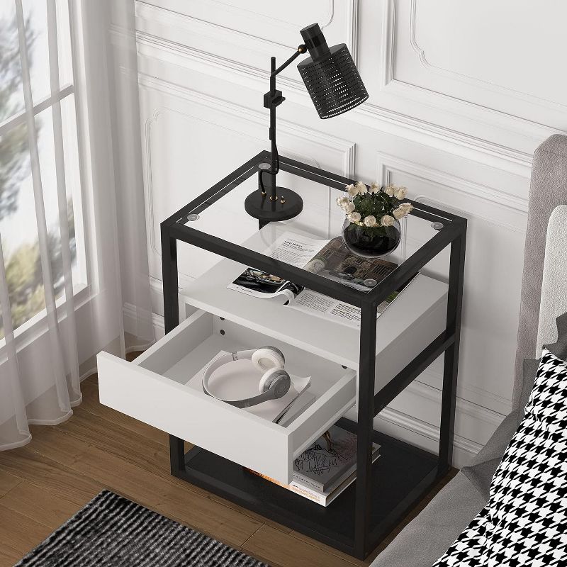 Tribesigns Modern Nightstand, Bedside Table with Drawer & Shelf, 3 of 9
