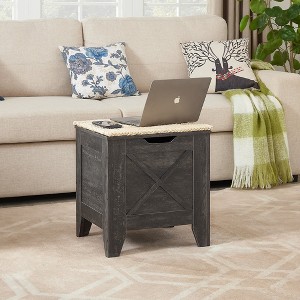 VECELO 18/30/43" Storage Ottoman Wooden Bench with Wicker-Knot Cushions Toy Box Organizer with Safety Hinges Charcoal Gray/White - 1 of 4