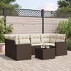 vidaXL Patio Sofa Set with Cushions Outdoor Furniture 7 Piece Poly Rattan - Brown and Cream - 2 of 4