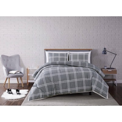 Truly Soft Everyday Twin Extra Long Leon Plaid Comforter Set Gray