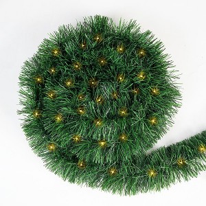 Swtroom 50 Ft Christmas Garland 100 LED Pre-lit Garland Green Artificial Pine Decorative Garland Xams Decor Warm White Lights - 1 of 4