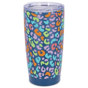Elanze Designs 20 oz Stainless Steel On the Go Insulated Travel Tumbler With Push Top Lid, Rainbow Cheetah Leopard Print Blue - 1 of 4