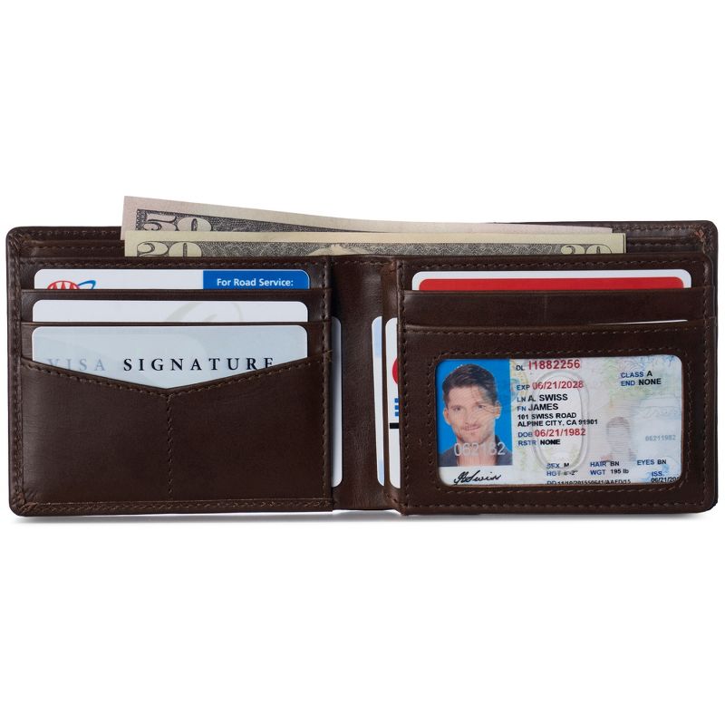 Alpine Swiss Nolan Mens RFID Protected Bifold Wallet Genuine Leather Comes in a Gift Box, 3 of 6