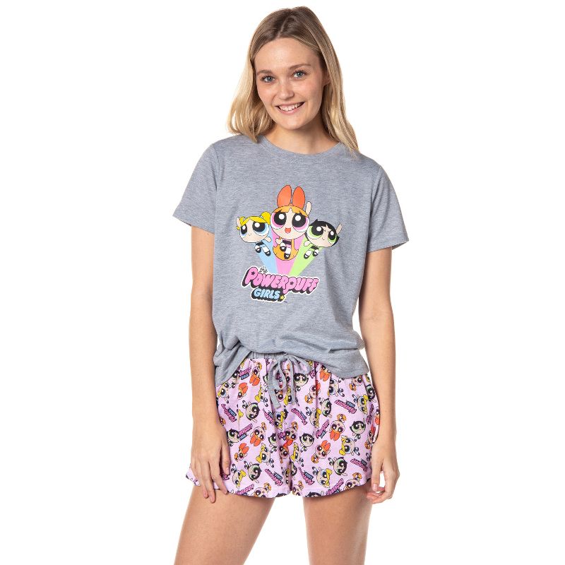 The Powerpuff Girls Womens' TV Series Show Characters Sleep Pajama Set Shorts Multicolored, 1 of 6