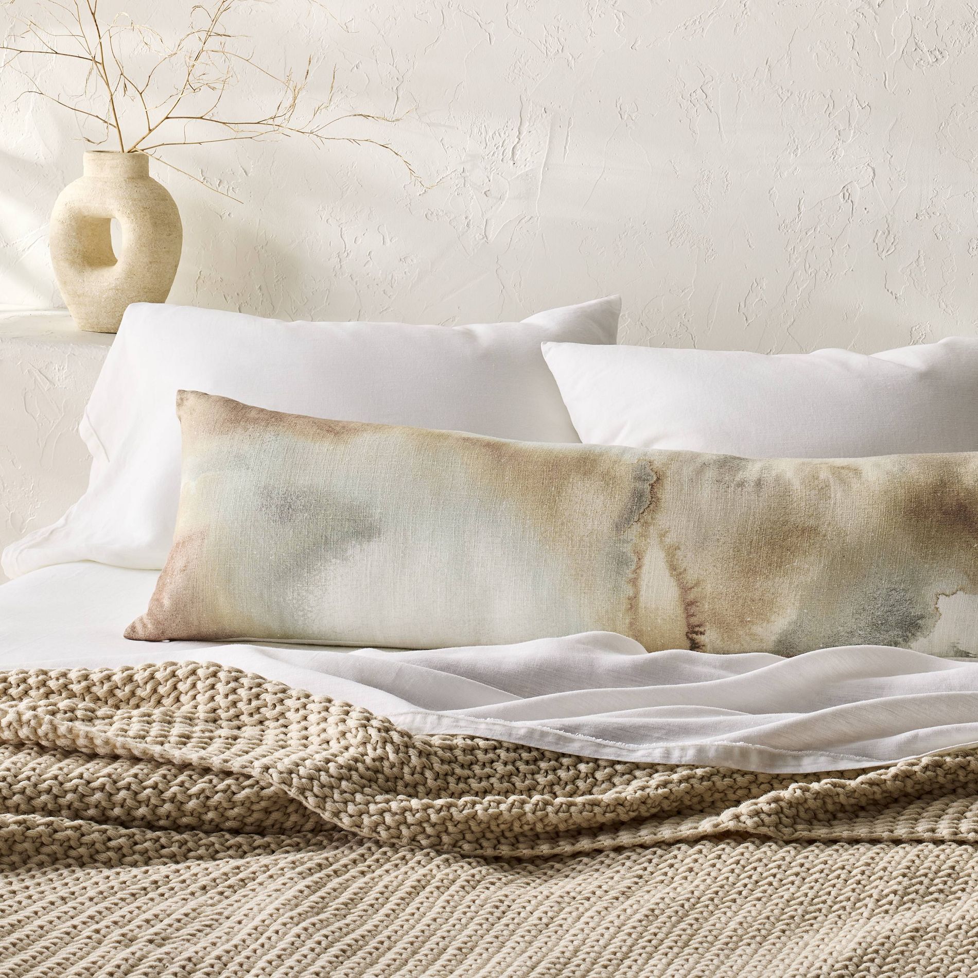 Lumbar Heavyweight Linen Blend Decorative Throw Pillow Washed Watercolor Print - Casaluna™