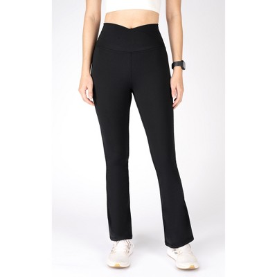 Yogalicious Lux Madison Crossover Flared Leggings In Black | ModeSens