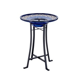 Smart Solar 28.75" Ravenna IntelliSOLAR Ceramic Bird Bath With Remote Blue - 1 of 4