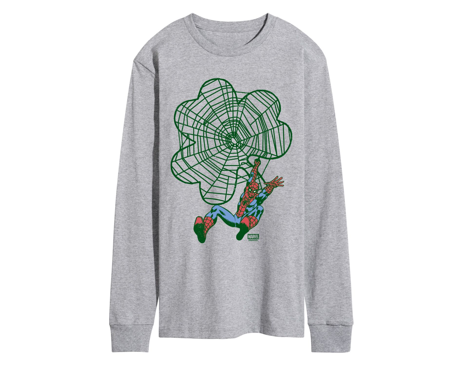 Men's Spider-Man Spidey Shamrock Long Sleeve Graphic T-Shirt - Athletic Heather - Small