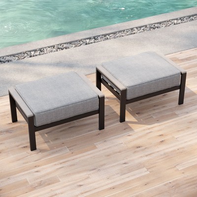 Sonkuki 2-Piece Ottomans with Solution-Dyed Fabric Cushion, Ideal for Patio