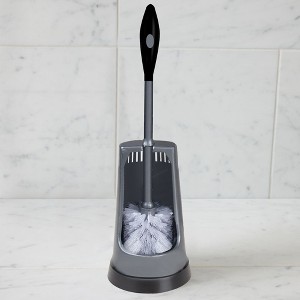 Home Mart Goods Grey Plastic Toilet Bowl Brush with Holder - 15" Long - 1 of 4