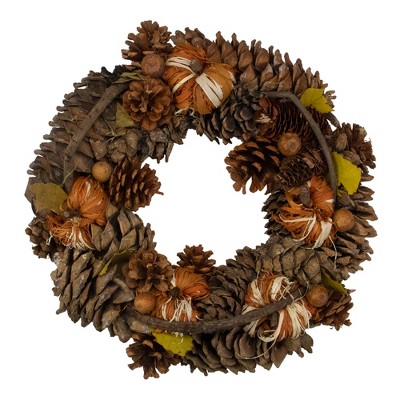 Northlight Pine Cones and Gourds Autumn Harvest Wreath, 13.25-Inch, Unlit