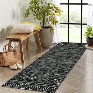 2x6 Runner Rug Modern Boho Design Washable Rugs Non Slip Geometric Floor Carpet, Ideal for High Traffic Areas in Hallway Entryway - 1 of 4