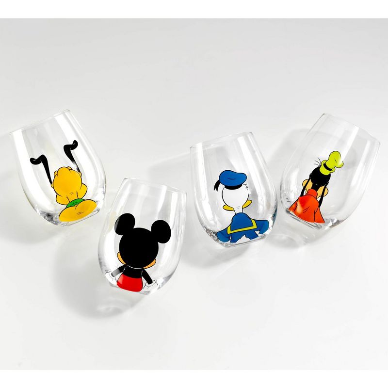 Disney Squad Mickey Mouse & Pals Looking Backwards -15 oz - Set of 4 Stemless Wine Glasses, 5 of 7