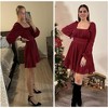 EXLURA Women's 2025 Casual Long Lantern Sleeve Dresses Square Neck Ruffle Tie Back Elastic Waist Aline Short Mini Dress - 3 of 4