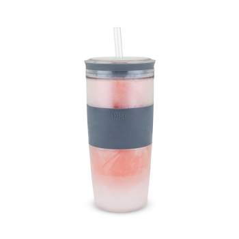 HOST Straw and Lid Plastic Double Wall Insulated Freezable Drink Chilling Tumbler Glasses, 16 oz, Grey