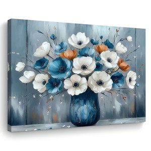 1pc Wooden Framed Canvas Painting, Three colors of flowers in a vase, Wall Art Prints for Living Room , Christmas Gift for Her Him - 1 of 4