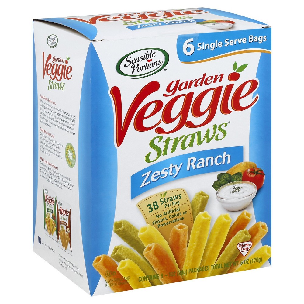 SENSIBLE PORTIONS, GARDEN VEGGIE STRAWS, VEGETABLE AND POTATO SNACK, ZESTY RANCH