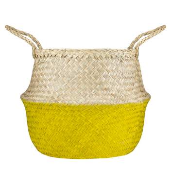 Northlight 15.5" Beige and Yellow Large Belly Basket with Handles