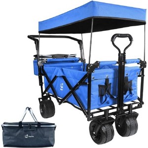 VisioGear 140L Collapsible Wagon with Removable Canopy, Cooler Bag and Wheels for Camping Beach Shopping, Blue, 35"*20"*45" - 1 of 4