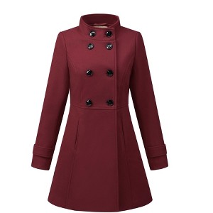 INSPIRE CHIC Women's Stand Collar Double Breasted Slant Pockets Trendy Outwear Winter Coat - 1 of 4