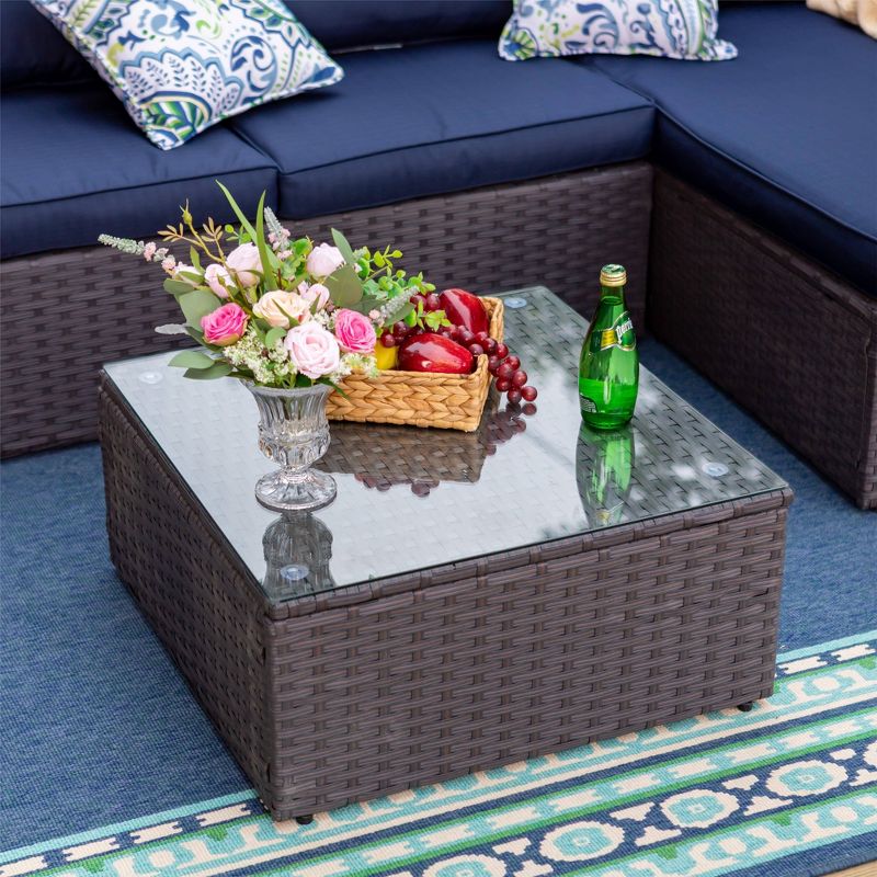 3pc Steel & Wicker Outdoor Conversation Set with Square Coffee Table & Cushions - Captiva Designs
, 3 of 11