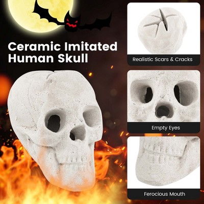 Beige Ceramic Fireproof Fire Pit Skull for Halloween
