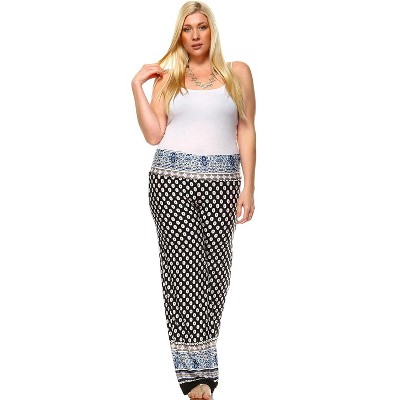 Women's Plus Size Border Printed Palazzo Pants - White Mark