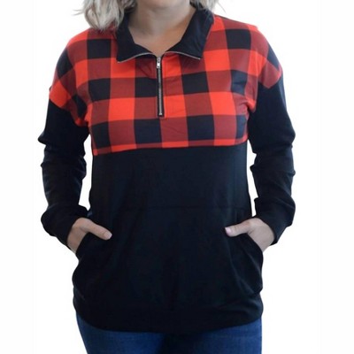 Women's Buffalo Plaid Zip Up Pullover - Shirley Stone