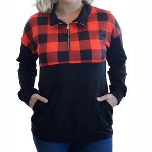 Women's Buffalo Plaid Zip Up Pullover - Shirley Stone - 1 of 3