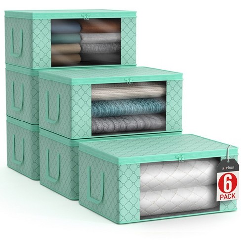 Sorbus 6 Pack Medium Foldable Clothes Storage Bags with Clear Window, Zipper Lid and Carry Handles - for Organizing Bedroom, Closet, Home (Teal) - image 1 of 4