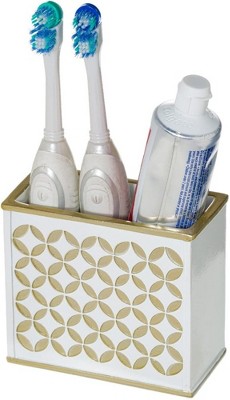 White and Gold Diamond Lattice 4-Piece Bathroom Accessories Set