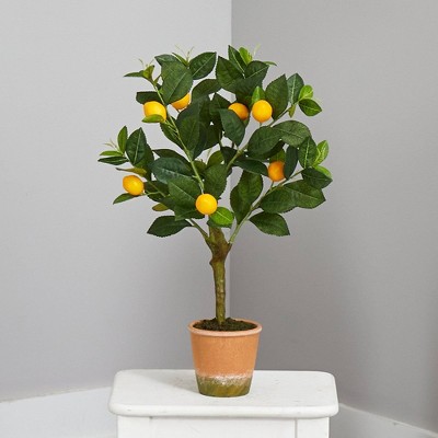 24-Inch Faux Potted Lemon Tree with Green Leaves
