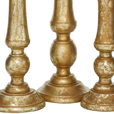 Classic Bronze and Wood Pillar Candle Holders Set of 3