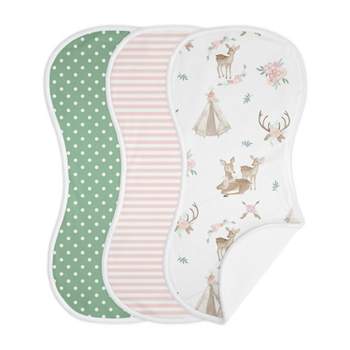 Sweet Jojo Designs Girl Baby Burp Cloths Deer Floral Pink Green and White 3pc