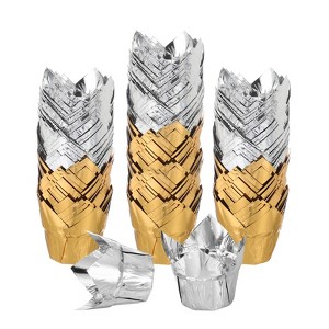 Unique Bargains Disposable Greaseproof Aluminum Foil Tulip Baking Cups 3.1 Inch 100 Pcs - 1 of 4