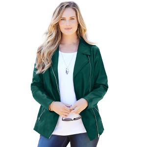 Catherines Women's Plus Size Faux Leather Moto Jacket - 1 of 4