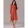 Seta T Women's Puff Long Sleeve Crewneck Tie Waist A-Line Ribbed Knit Midi Sweater Dress - 3 of 4