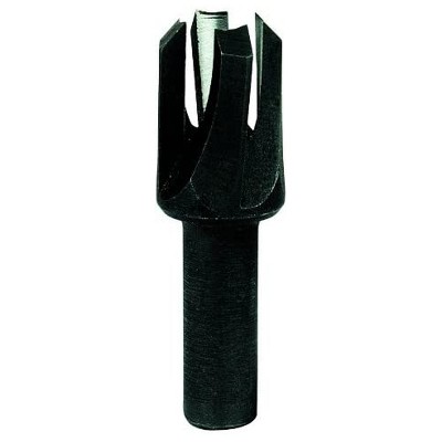 Fisch FSE-095842 1 Inch Tapered 4 Fluted Alloyed Steel Hardwood Softwood Beveled Tapered Plug Cutter Drill Bit, Black
