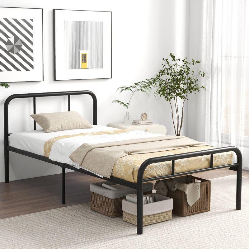 Tangkula Twin Bed Frame Metal Platform Bed Base w/ Headboard & Footboard Under Bed Storage, 3 of 9
