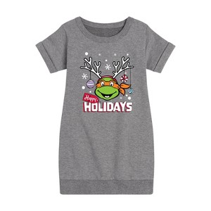 Girls' - Teenage Mutant Ninja Turtles - Happy Holidays Graphic Short Sleeve Fleece Dress - 1 of 3
