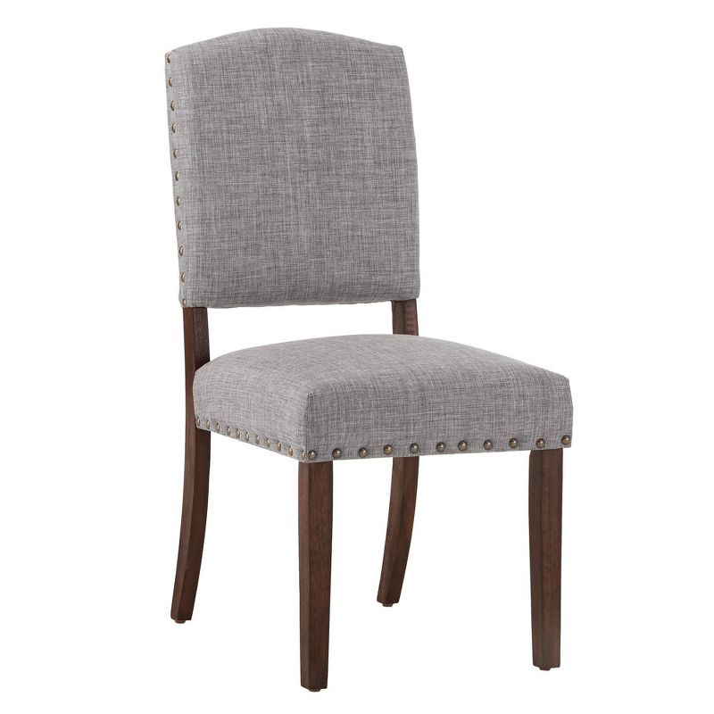 Set of 2 Iverson Nailhead Trim Brown Finish Linen Side Chairs - Inspire Q, 3 of 14