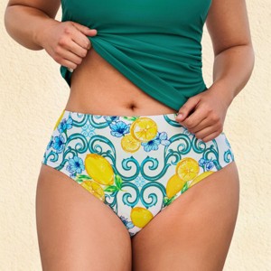 Women's Lemon Blossom High-Waisted Bikini Bottoms - Cupshe - 1 of 4